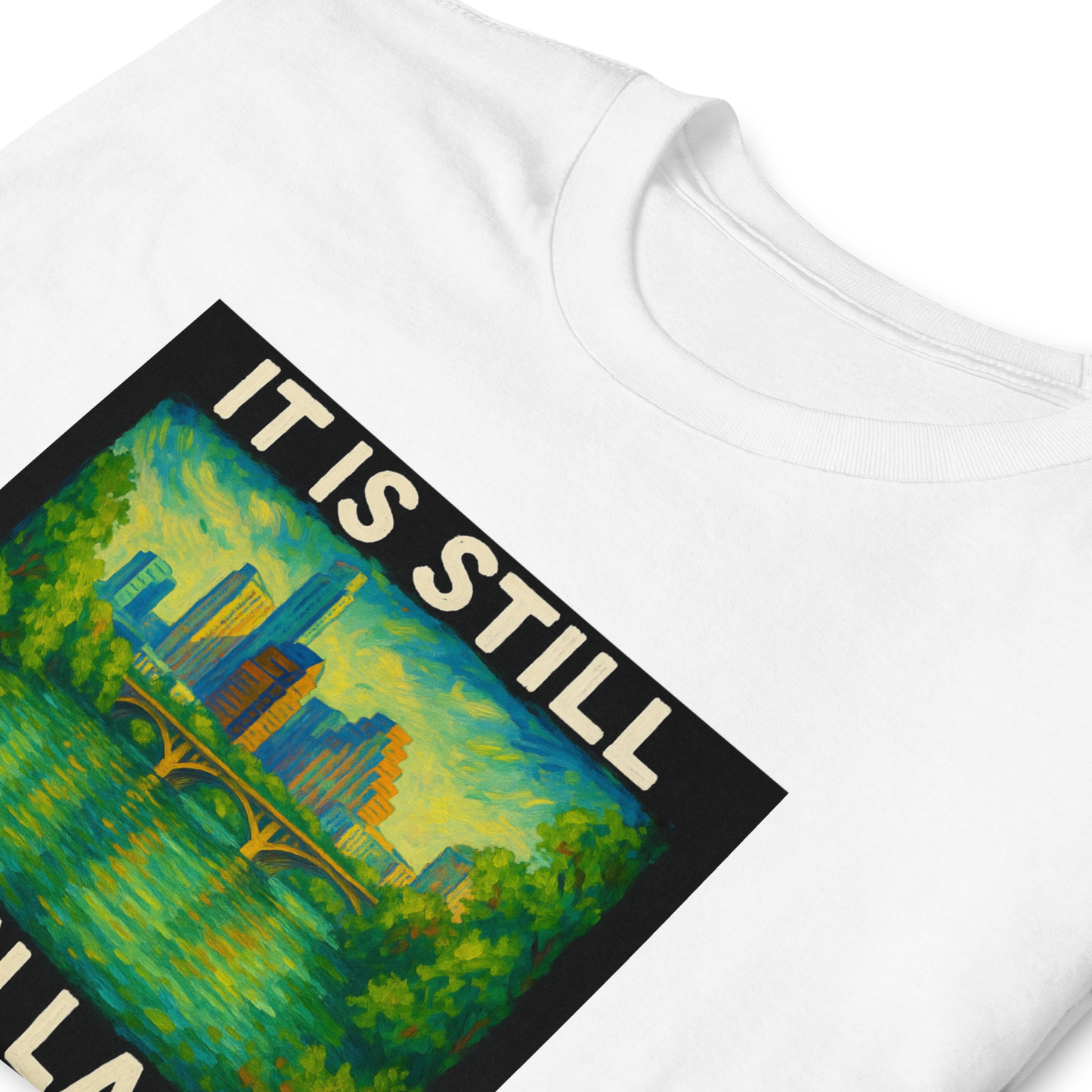 “It Is Still Town Lake To Me” Austin Graphic Tee – Gildan Heather Blue & White