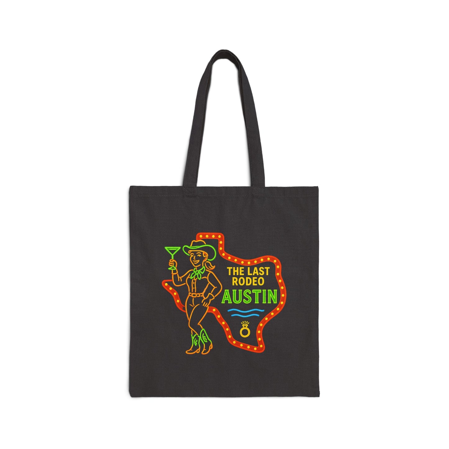 Austin Neon Tote Bag Black Canvas | Retro Austin Texas Graphic Tote | Austin Bachelorette Tote Neon Twist