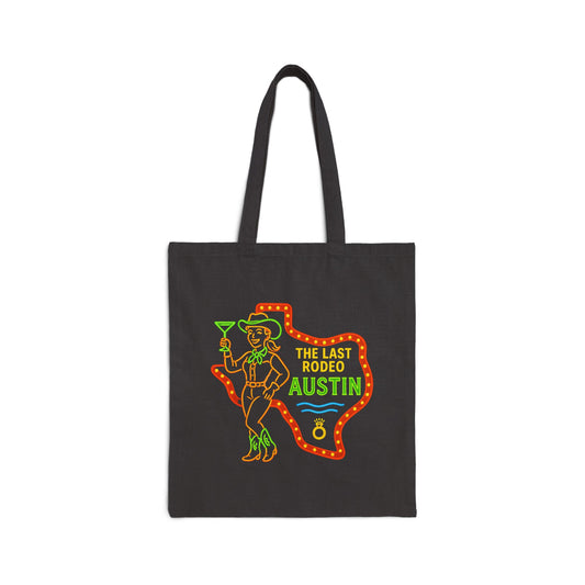 Austin Neon Tote Bag Black Canvas | Retro Austin Texas Graphic Tote | Austin Bachelorette Tote Neon Twist