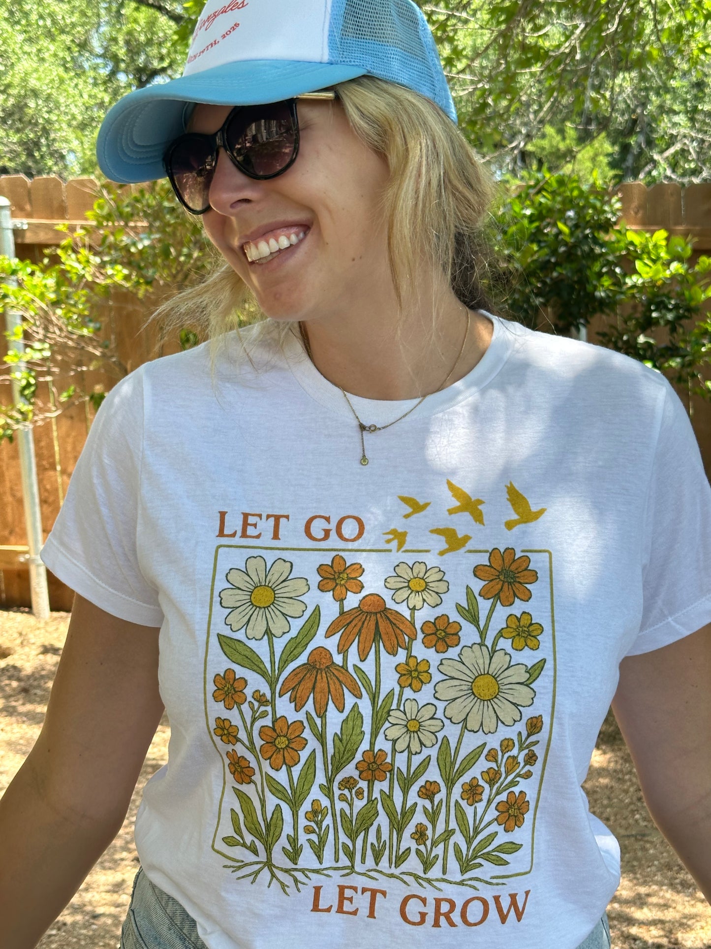 Let Go Let Grow Floral Shirt – Women’s Gildan 64000L Tee | Inspirational Quote, Mindfulness, Mental Health Awareness