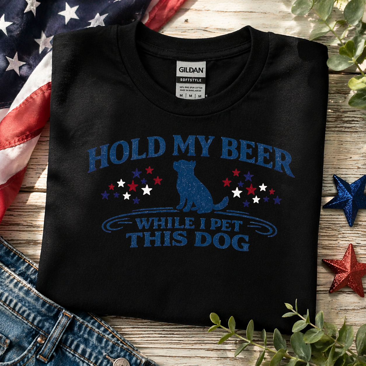 Funny Dog Shirt – Hold My Beer While I Pet This Dog | Patriotic 4th of July Tee | Dog Lover Gift