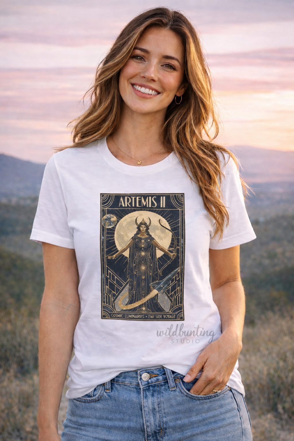Artemis Inspired Goddess Shirt – Retro Space Art Tee, Mythology & Moon Graphic, Vintage Cosmic Design Shirt
