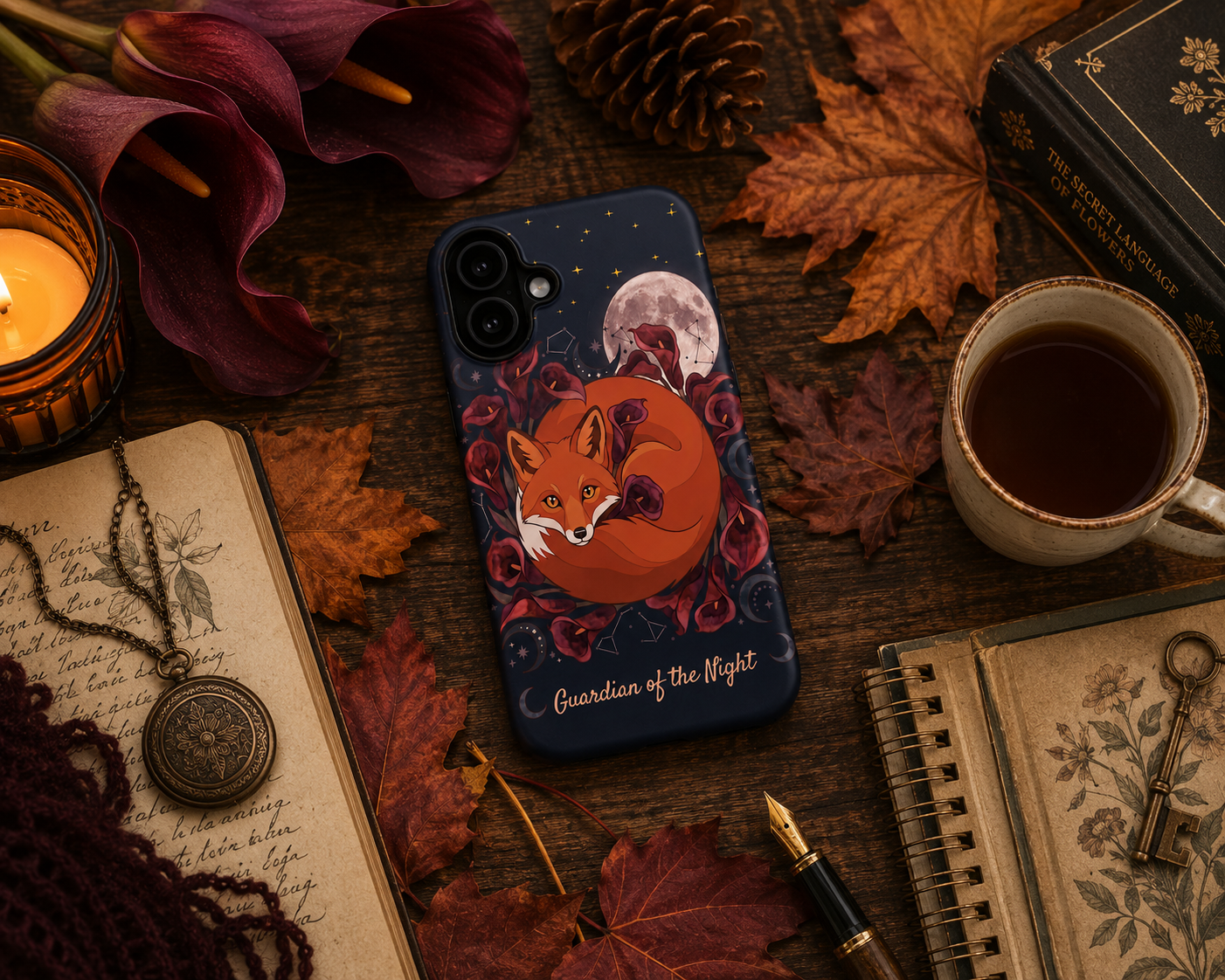 Guardian of the Night Fox Tough iPhone Case | Dark Academia Autumn Gothic Phone Case