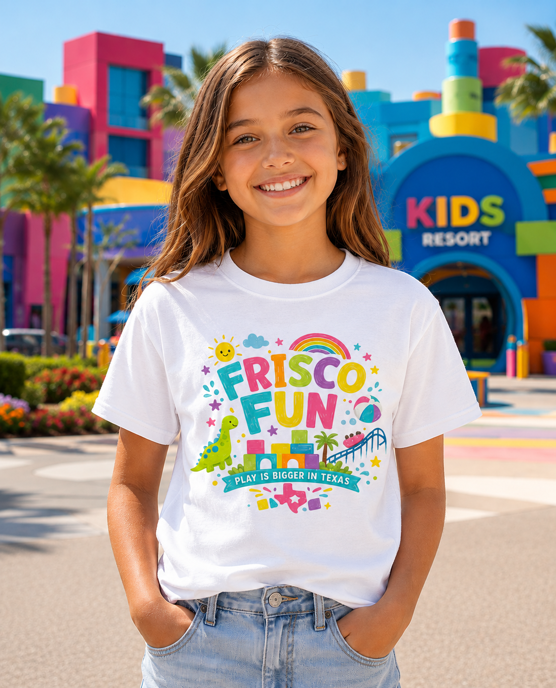 Frisco Fun Youth T-Shirt | Play Is Bigger in Texas | Dinosaur Adventure Shirt | Kids Vacation Tee | Texas Theme Park Inspired Youth Graphic Tee