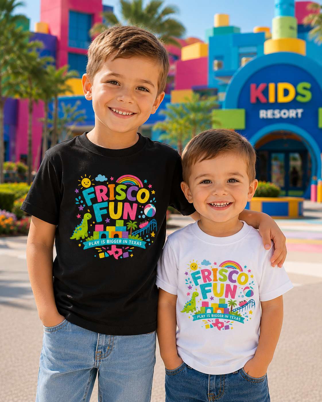 Frisco Fun Youth T-Shirt | Play Is Bigger in Texas | Dinosaur Adventure Shirt | Kids Vacation Tee | Texas Theme Park Inspired Youth Graphic Tee