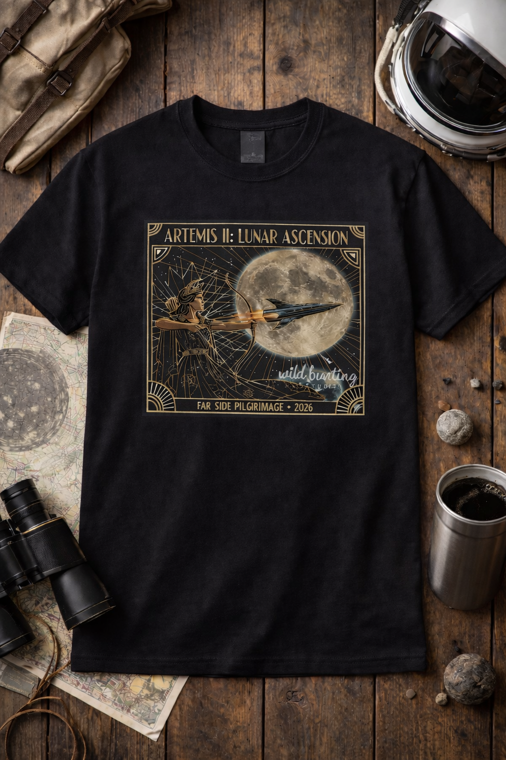 Retro Space Goddess Shirt – Vintage Lunar Ascension Tee, Mythology Meets Space Exploration, Cosmic Art Graphic Shirt