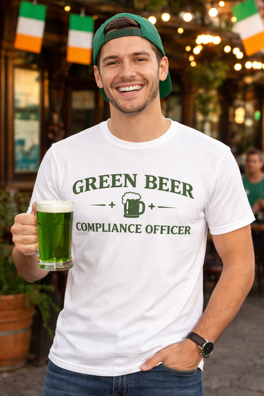 Green Beer Compliance Officer Shirt, Funny St Patricks Day Tee, Beer Lover Shirt, Irish Drinking Shirt, Gildan 64000 Tee