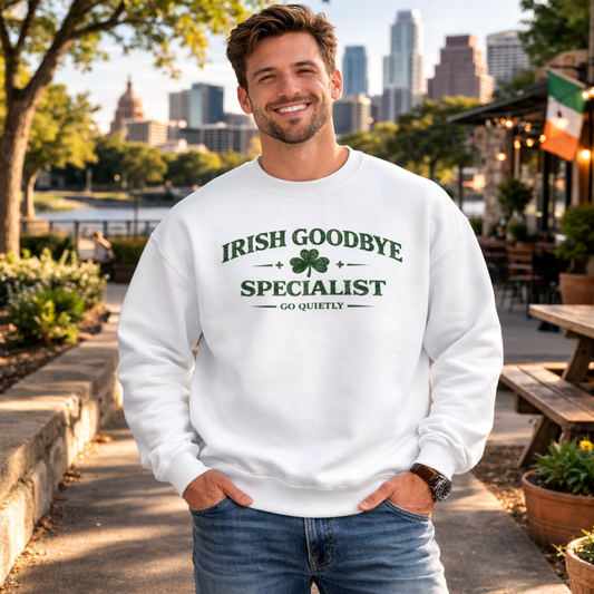 Irish Goodbye Specialist Heavyweight Crewneck Sweatshirt | Funny St Patrick’s Day Shamrock Pullover | Lane Seven Premium Crew
