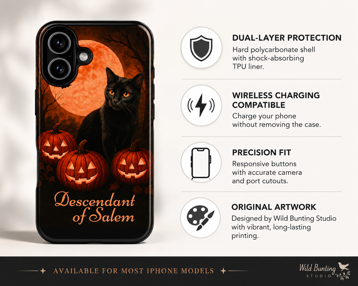 Descendant of Salem Tough iPhone Case | Gothic Halloween Dark Academia Phone Case