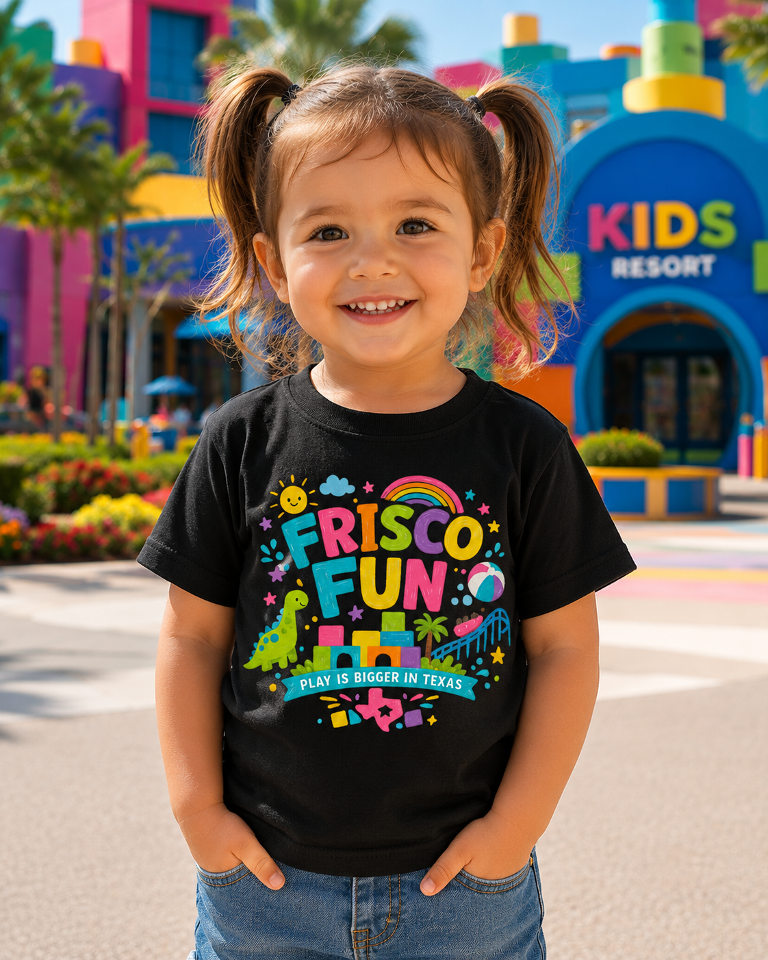 Frisco Fun Toddler T-Shirt | Play Is Bigger in Texas | Dinosaur Adventure Tee | Rabbit Skins 3321 Toddler Shirt