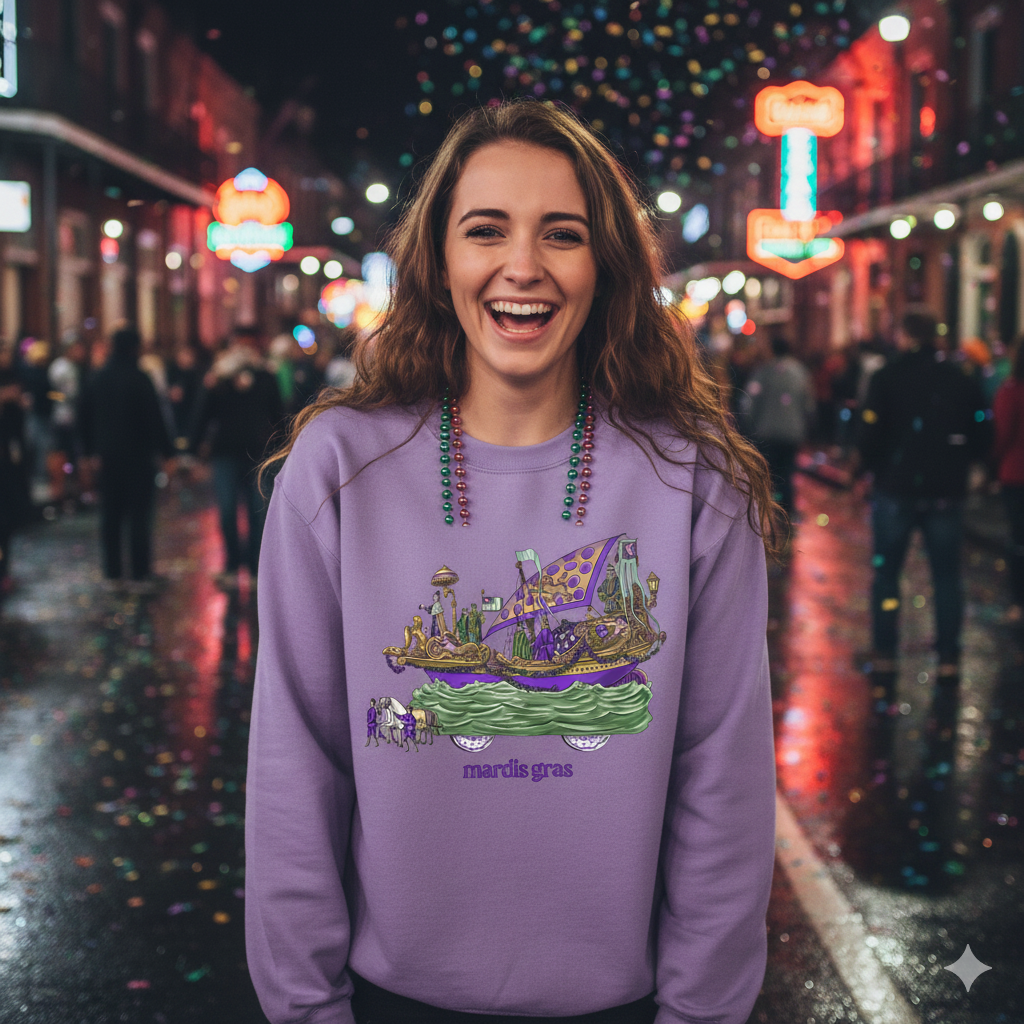 Vintage Mardi Gras Sweatshirt – New Orleans Float Design
