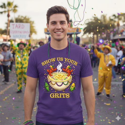Show Us Your Grits T-Shirt – Mardi Gras Unisex Tee | Gildan 64000 Carnival Shirt