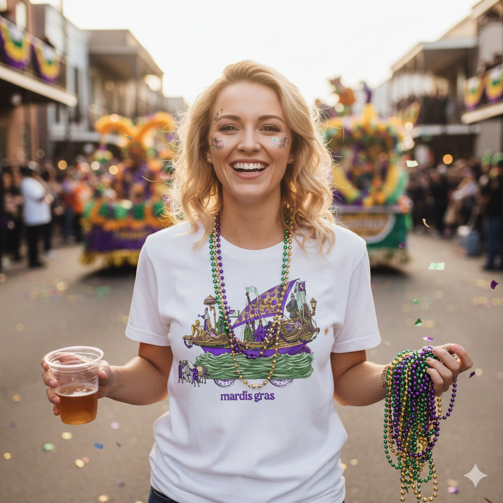 Vintage Mardi Gras Float Shirt – Comfort Colors® 1717 | Classic New Orleans Carnival Tee