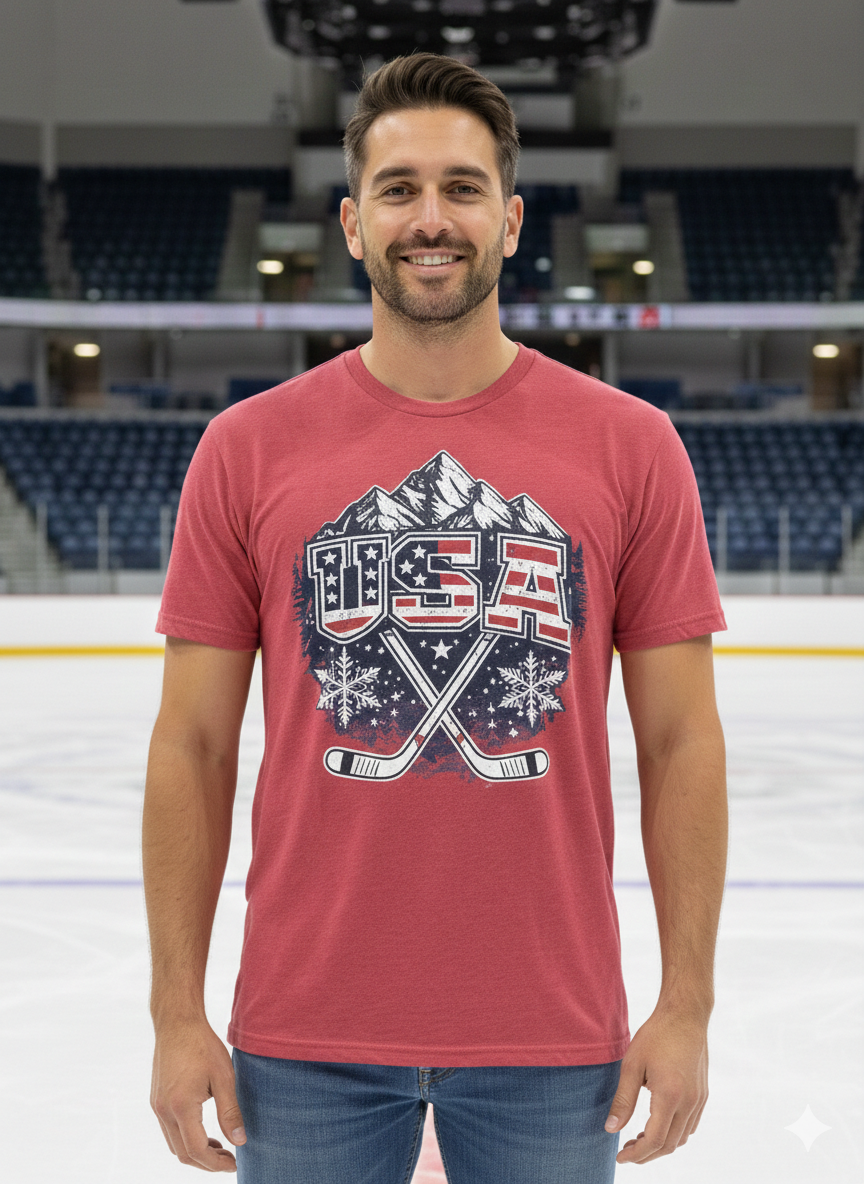USA Ice Hockey T-Shirt – Patriotic Winter Sports Hockey Tee