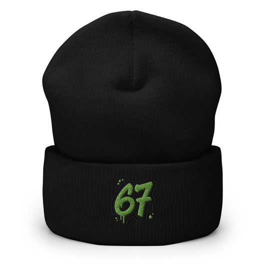 Black cuffed beanie with green embroidery 67.