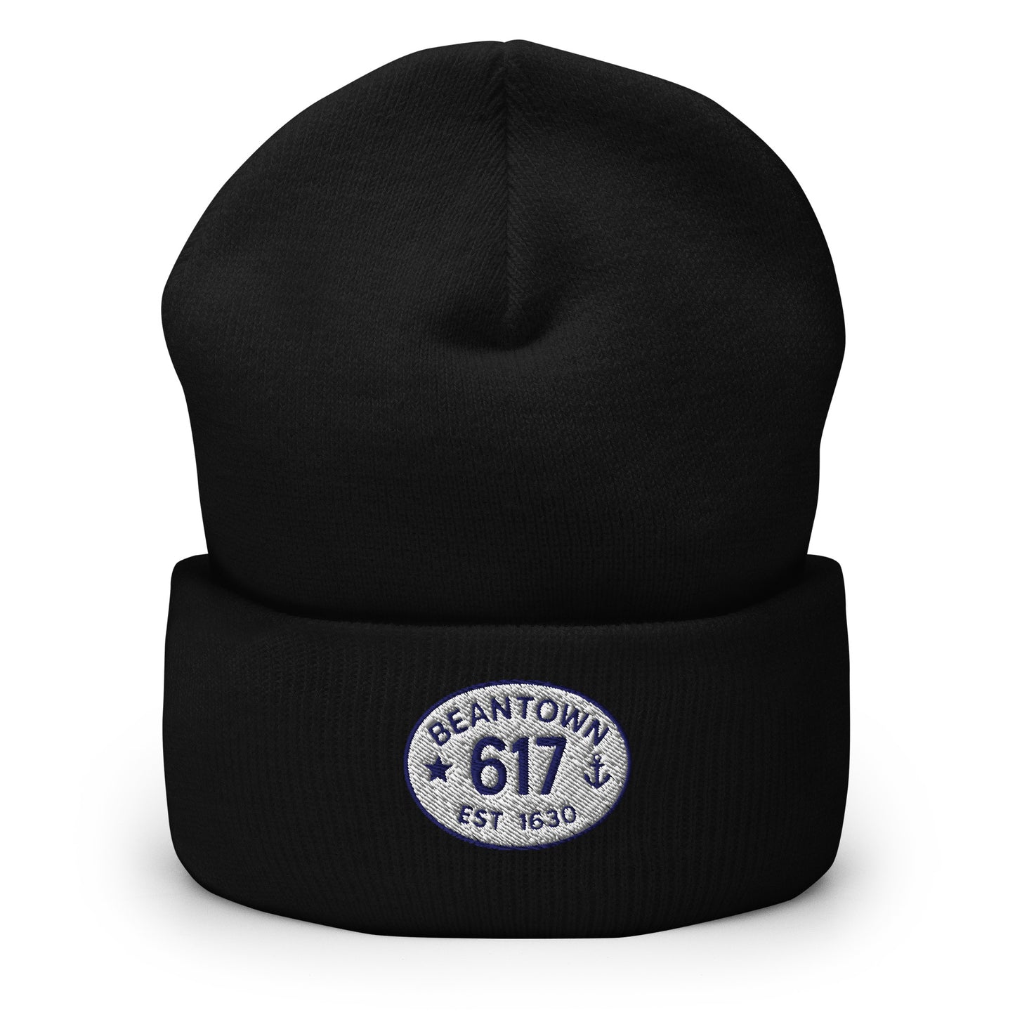 Black beanie with 'Beantown 617' logo on a white background