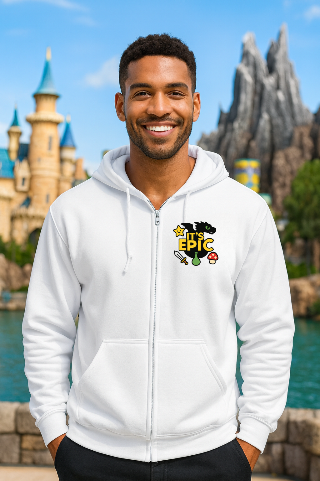 It’s EPIC Embroidered Zip Hoodie – Gildan 18600 Heavy Blend Unisex Gamer & Theme Park Hoodie