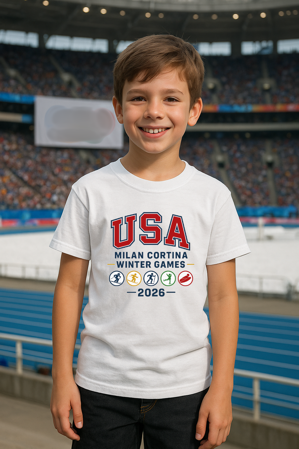 USA Winter Games Inspired 2026 Youth T-Shirt – Milan Cortina Style Ski Skate Snowboard Tee – Gildan 5000B