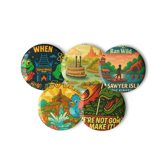 Disney Extinct Rides Button Set: Retro Theme Park Pins | 5 Pack Tribute Collectibles size 1.25"