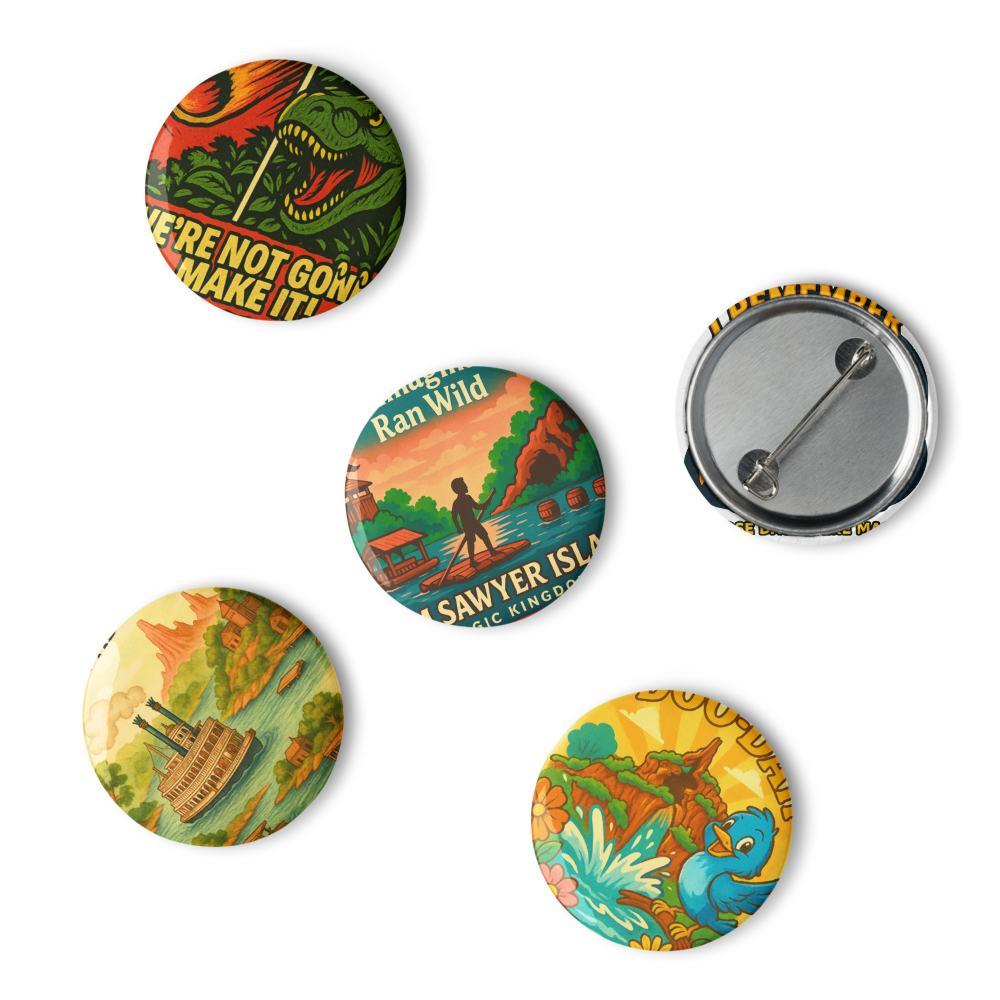 Disney Extinct Rides Button Set: Retro Theme Park Pins | 5 Pack Tribute Collectibles size 1.25"
