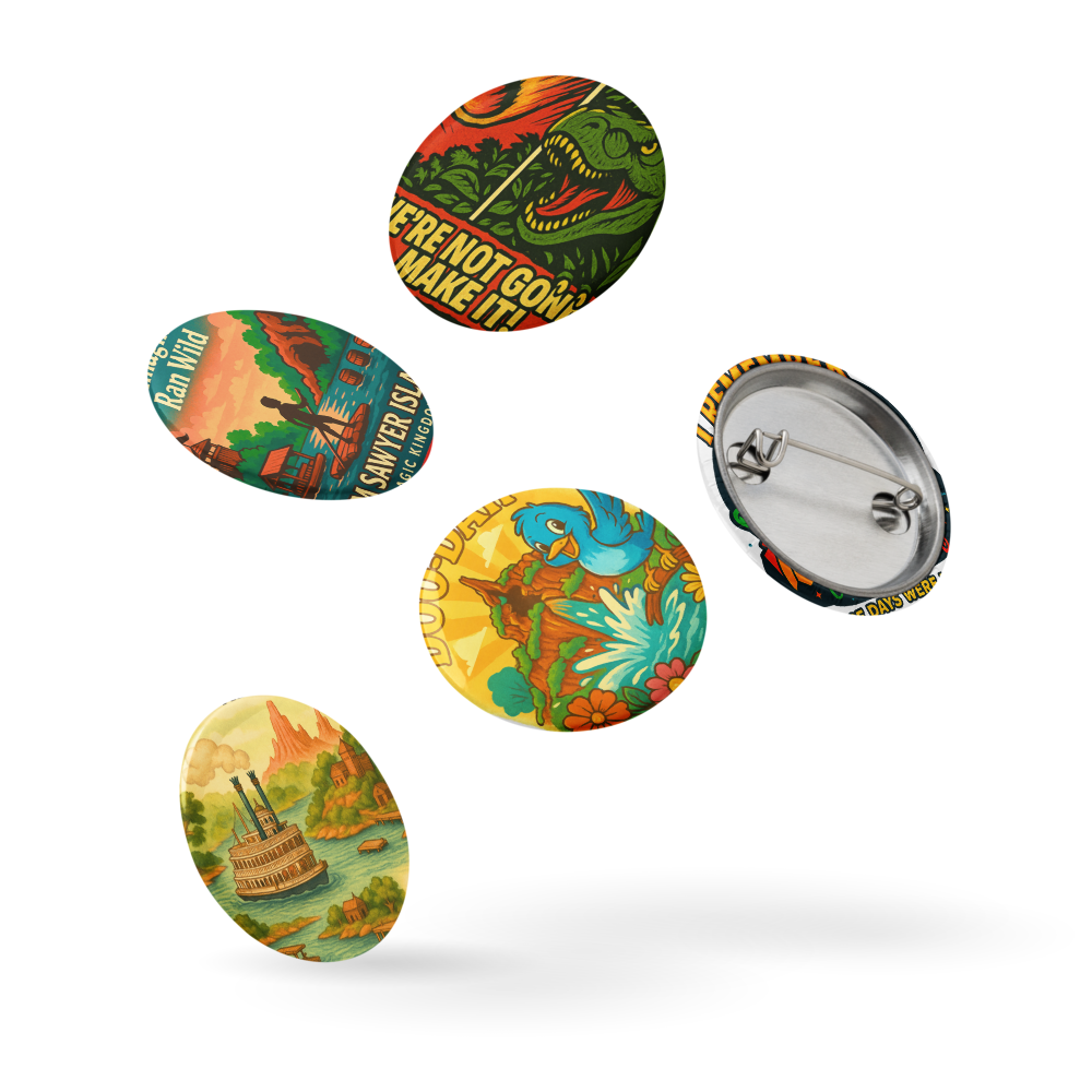 Disney Extinct Rides Button Set: Retro Theme Park Pins | 5 Pack Tribute Collectibles size 1.25"