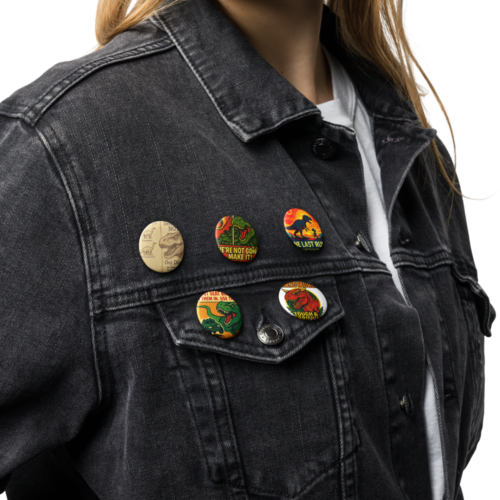 Dinosaur Ride Tribute Button Set: 5 Pack Retro Theme Park Pins | Countdown to Extinction Collectible 1.25"