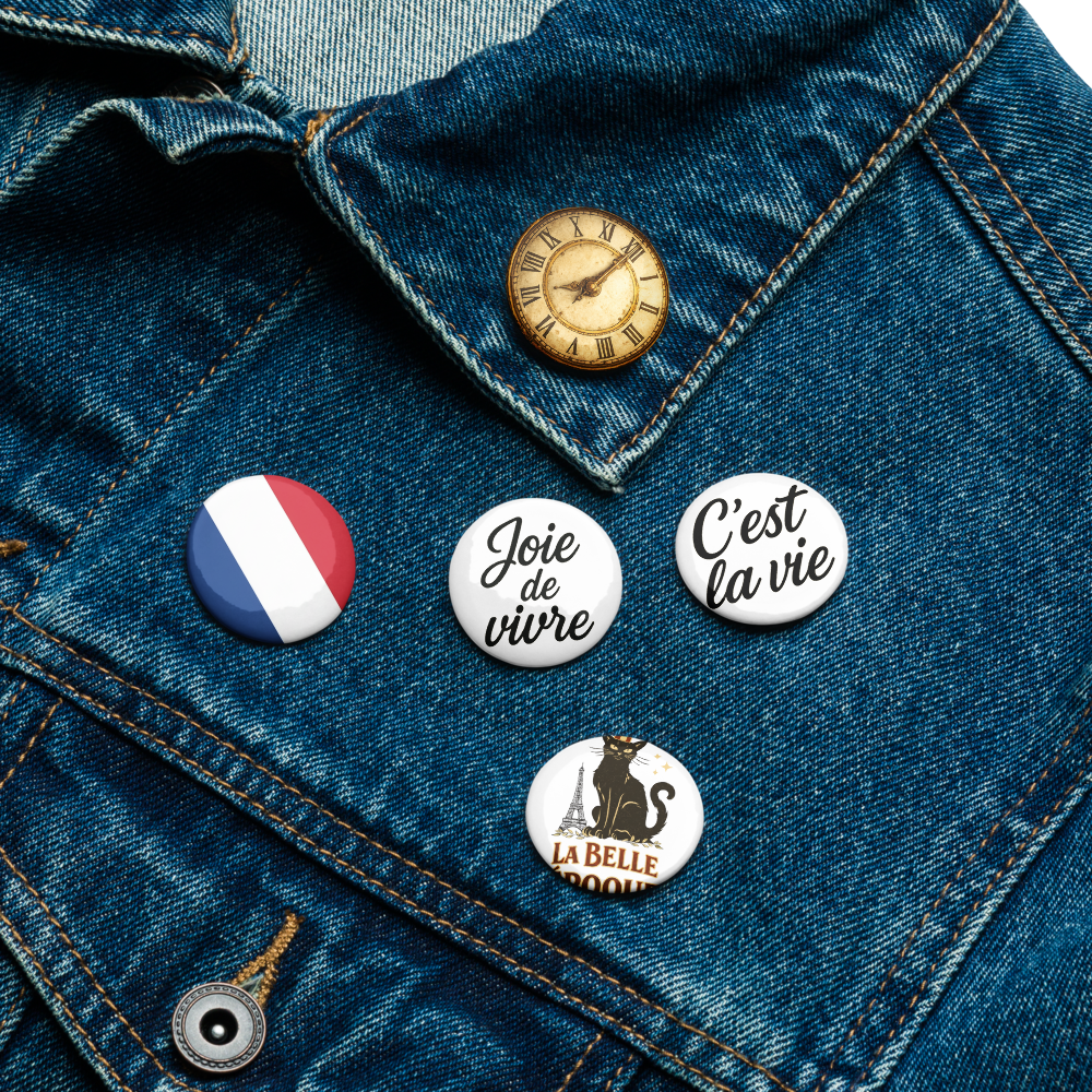 Paris Pin Set – French Aesthetic Button Collection (5-Pack) 1.25" or 2.25" pins