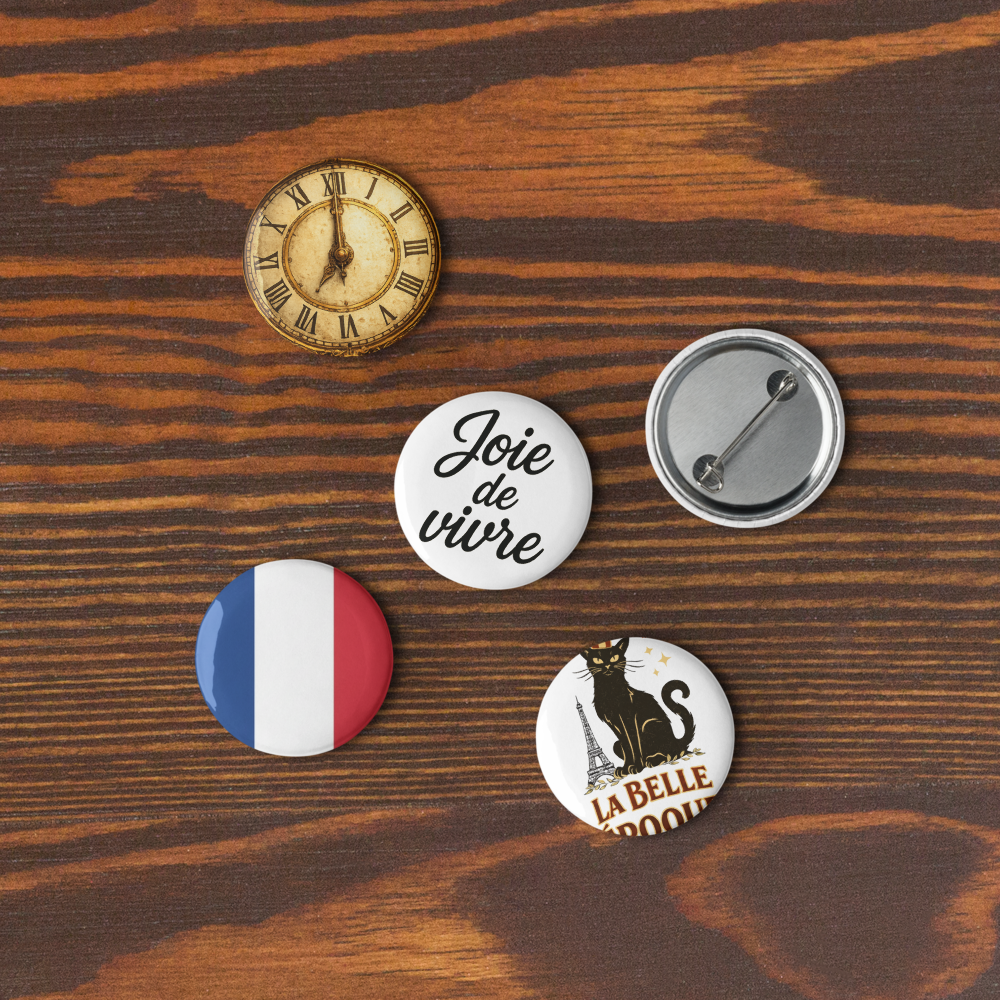 Paris Pin Set – French Aesthetic Button Collection (5-Pack) 1.25" or 2.25" pins