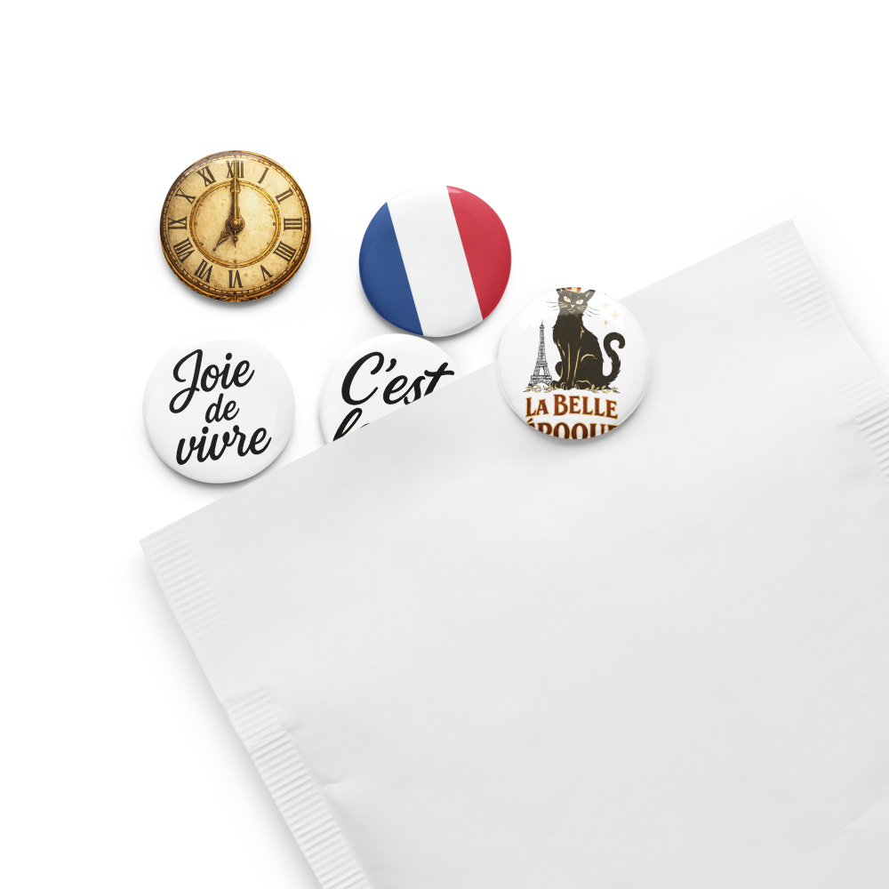 Paris Pin Set – French Aesthetic Button Collection (5-Pack) 1.25" or 2.25" pins