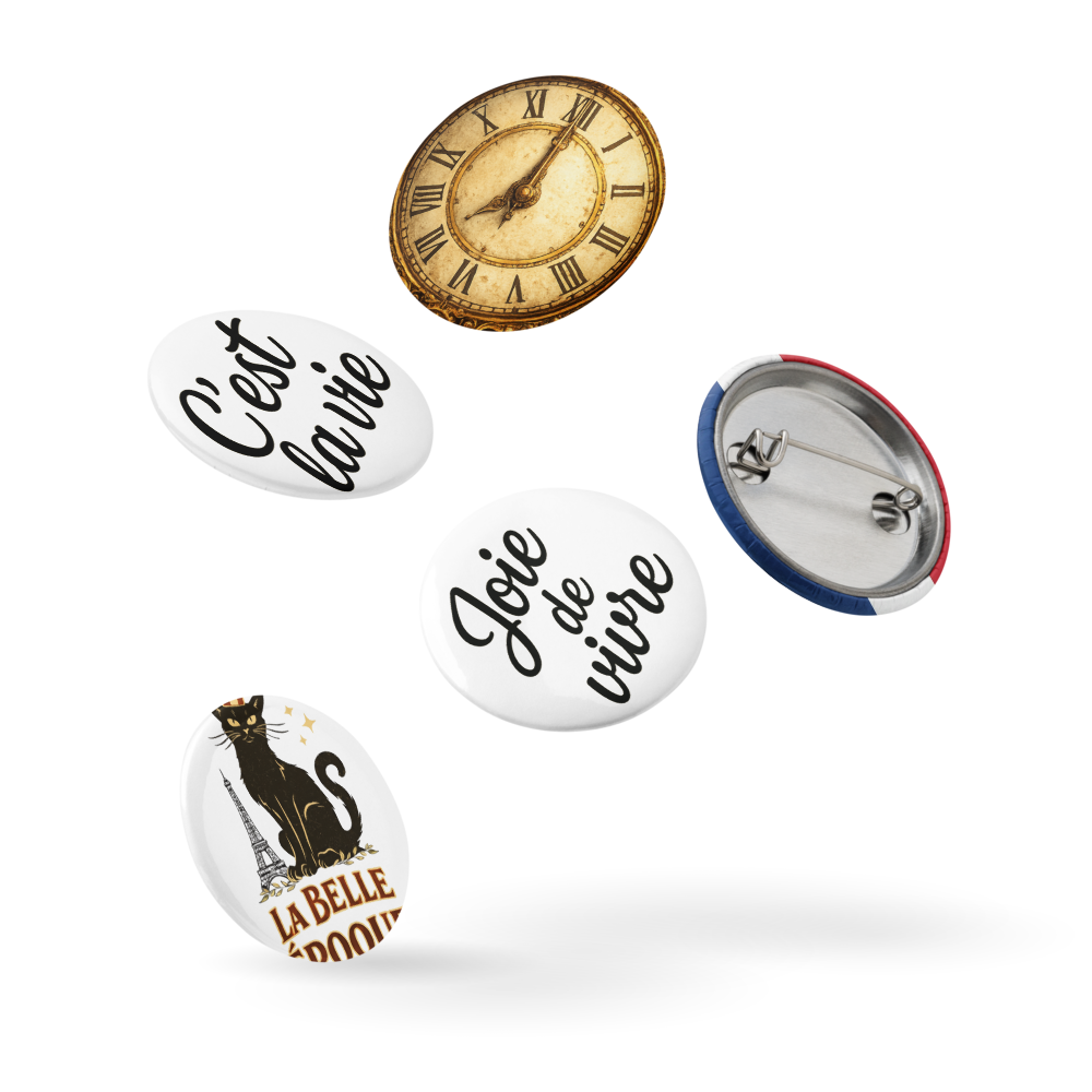 Paris Pin Set – French Aesthetic Button Collection (5-Pack) 1.25" or 2.25" pins