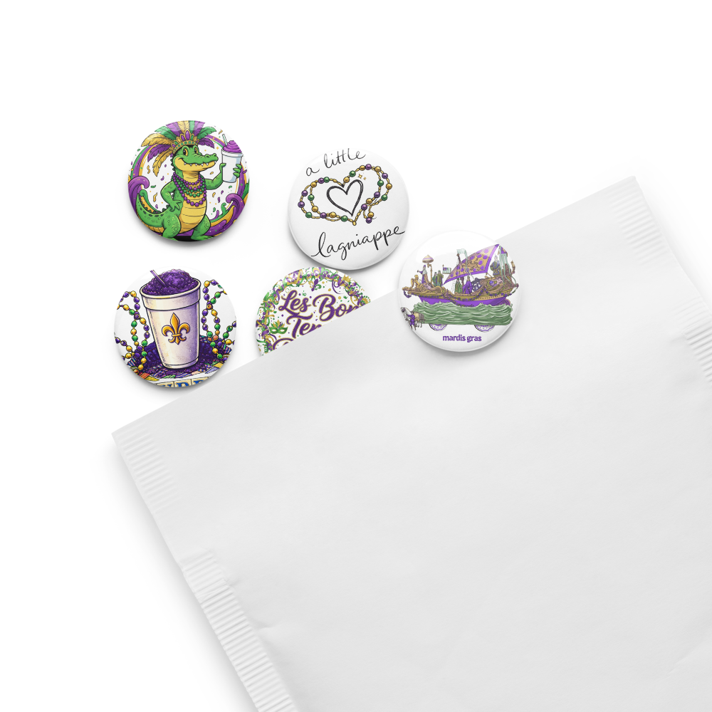 Mardi Gras Button Pins Set – New Orleans Carnival Purple Green Gold Pin Badges