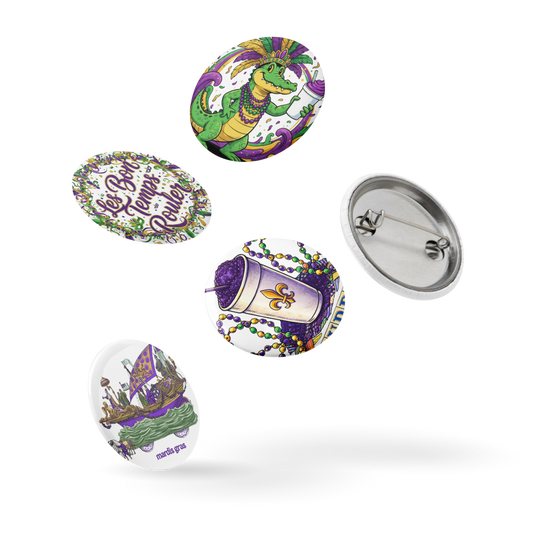 Mardi Gras Button Pins Set – New Orleans Carnival Purple Green Gold Pin Badges
