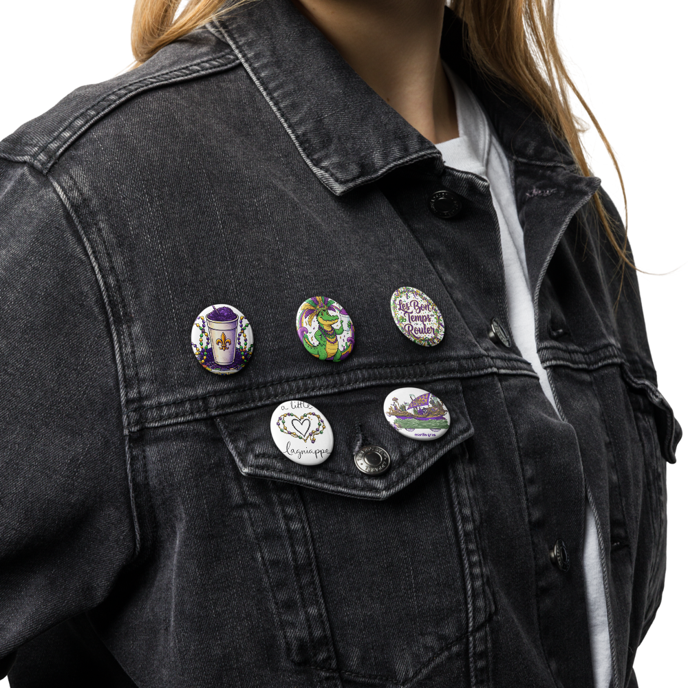 Mardi Gras Button Pins Set – New Orleans Carnival Purple Green Gold Pin Badges