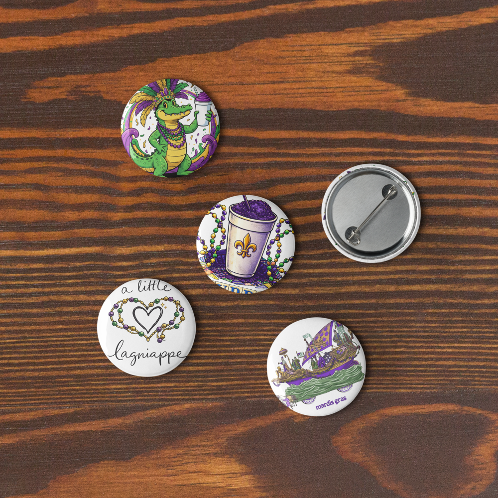 Mardi Gras Button Pins Set – New Orleans Carnival Purple Green Gold Pin Badges