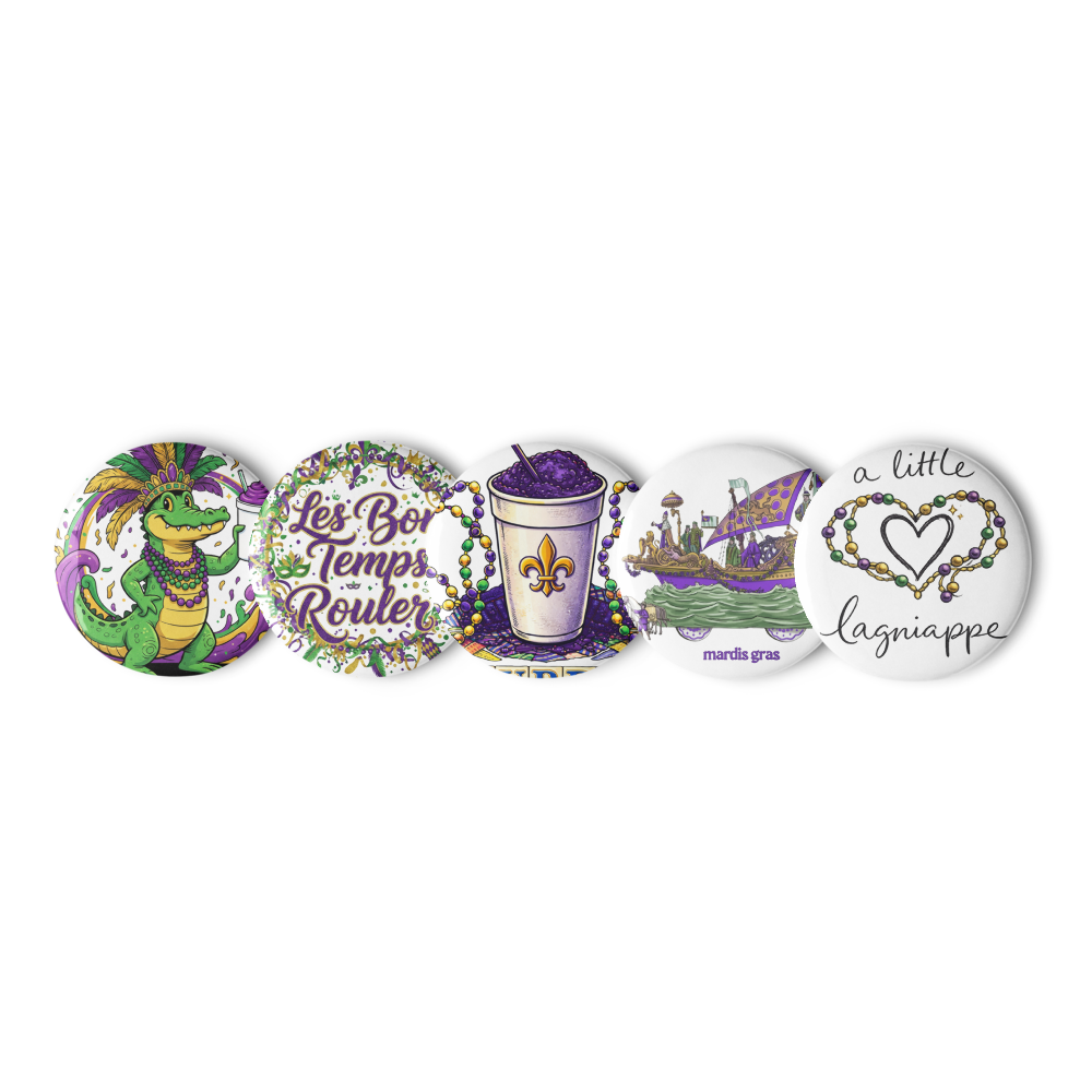 Mardi Gras Button Pins Set – New Orleans Carnival Purple Green Gold Pin Badges