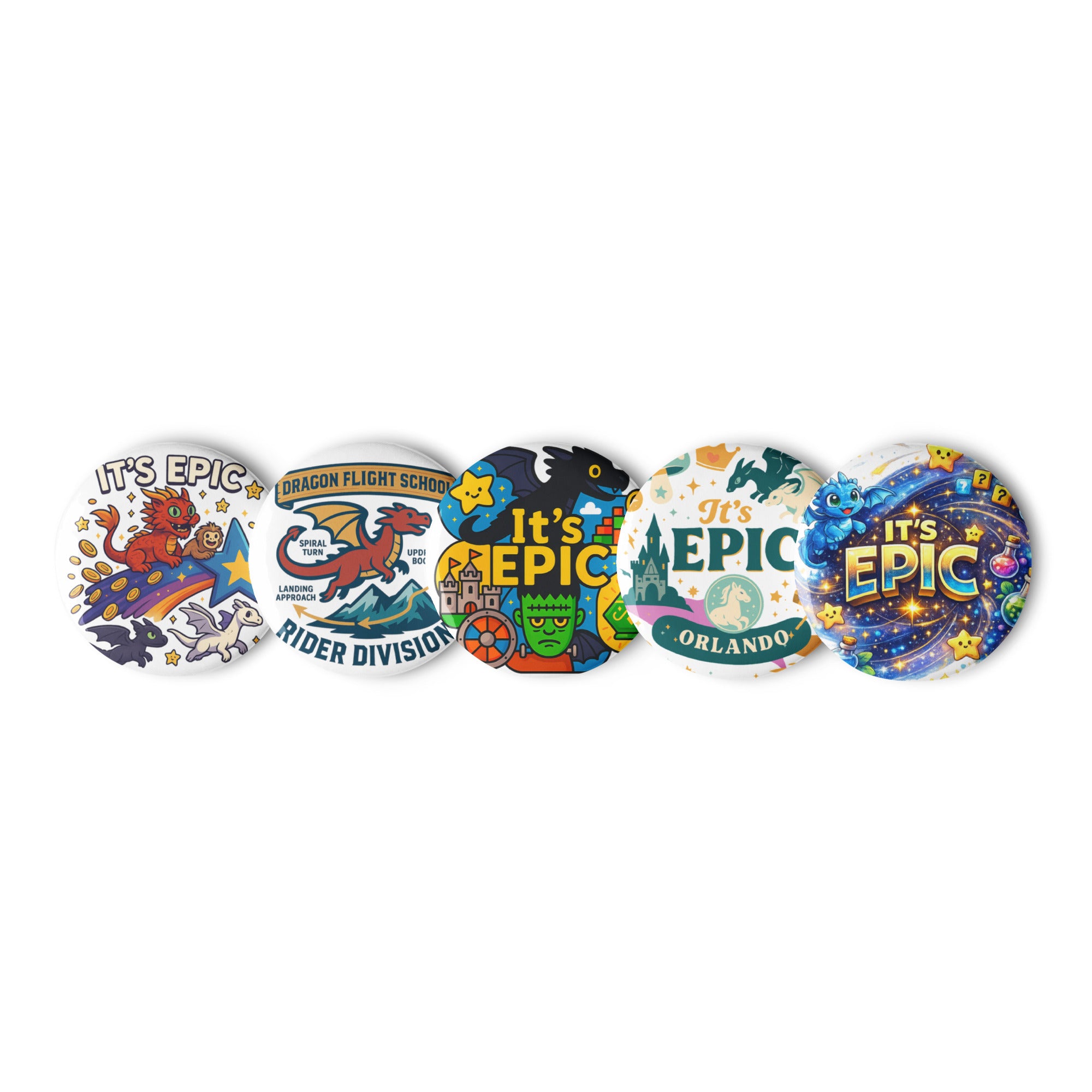 Epic Universe Pin Set – Dragon Fantasy Theme Park Button Collection (5 ...