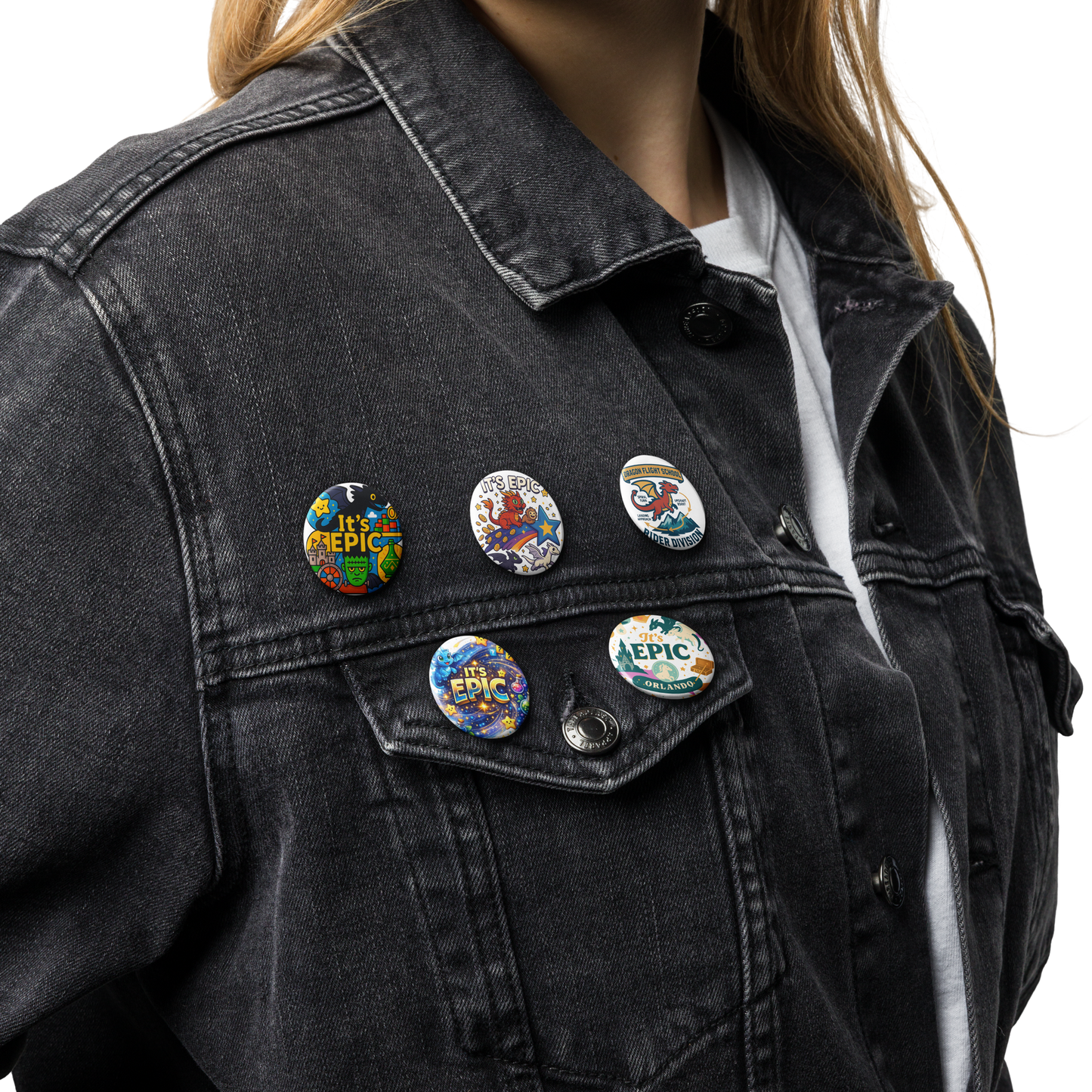 Epic Universe Pin Set – Dragon Fantasy Theme Park Button Collection (5-Pack) in 1.25" or 2.25"
