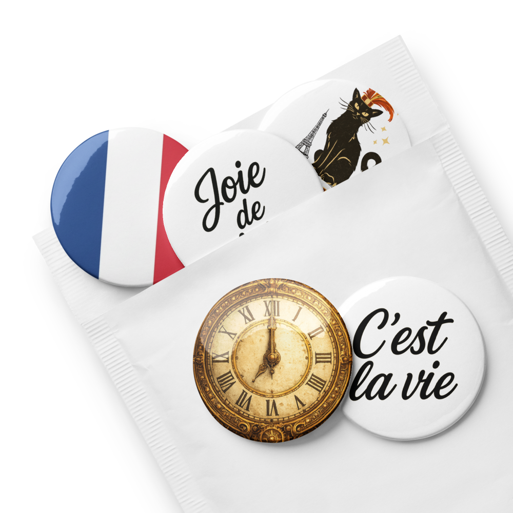 Paris Pin Set – French Aesthetic Button Collection (5-Pack) 1.25" or 2.25" pins