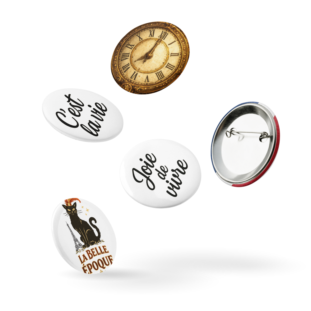 Paris Pin Set – French Aesthetic Button Collection (5-Pack) 1.25" or 2.25" pins