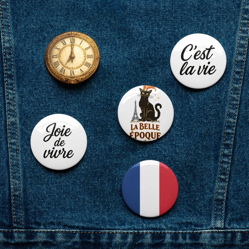 Paris Pin Set – French Aesthetic Button Collection (5-Pack) 1.25" or 2.25" pins