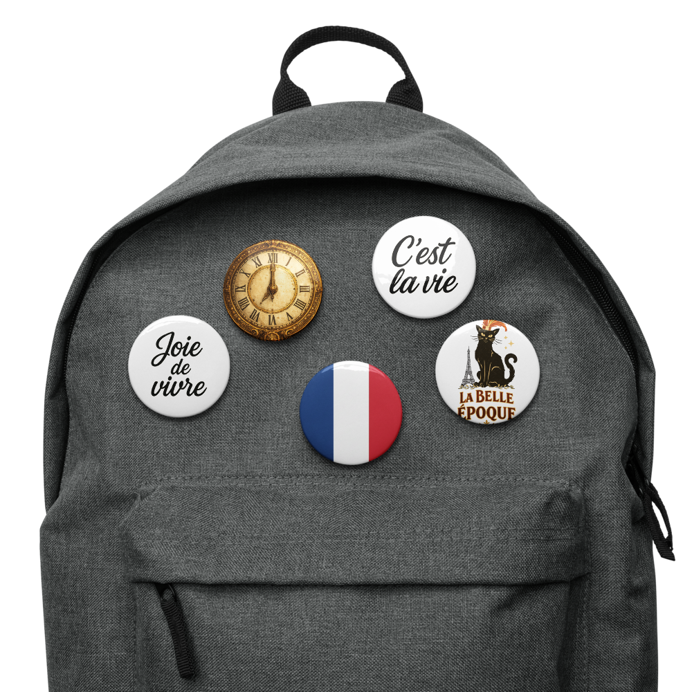 Paris Pin Set – French Aesthetic Button Collection (5-Pack) 1.25" or 2.25" pins