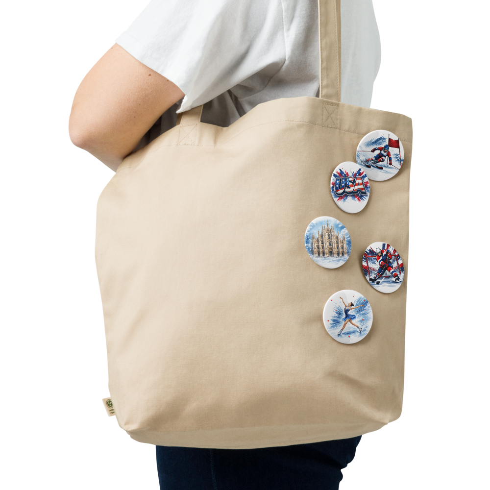 Winter Sports USA Pin Set – Hockey, Skiing, Figure Skating & Milan Landmark