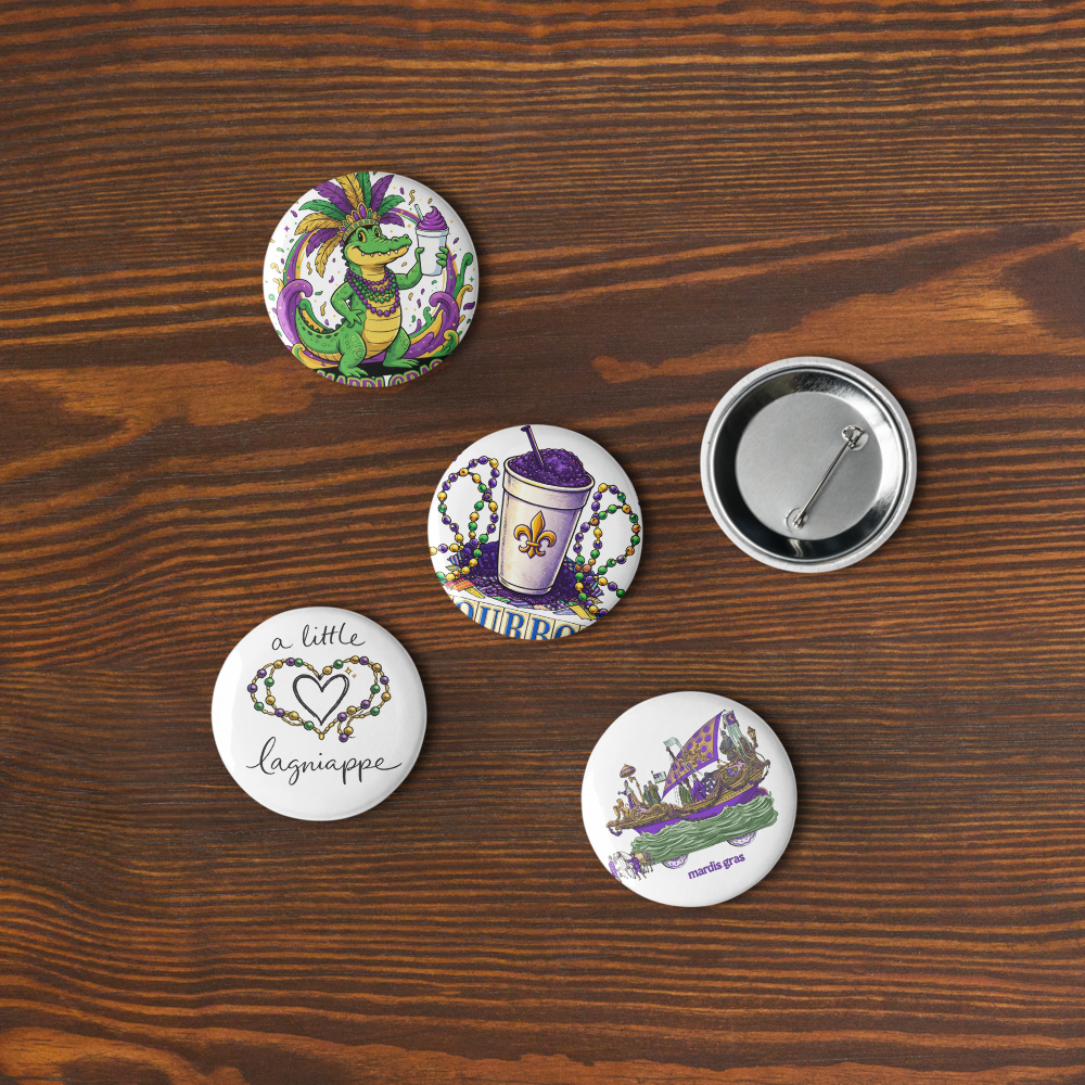 Mardi Gras Button Pins Set – New Orleans Carnival Purple Green Gold Pin Badges