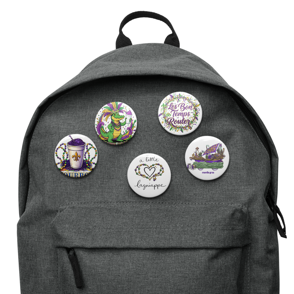 Mardi Gras Button Pins Set – New Orleans Carnival Purple Green Gold Pin Badges