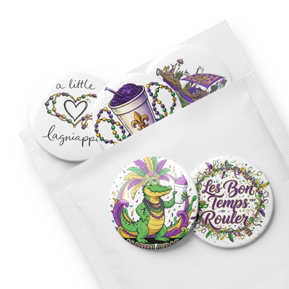 Mardi Gras Button Pins Set – New Orleans Carnival Purple Green Gold Pin Badges