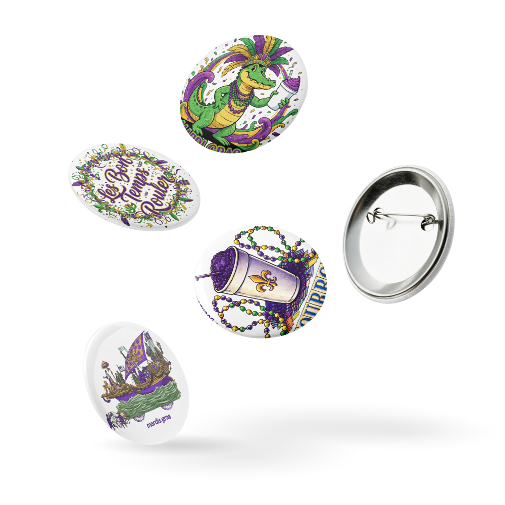 Mardi Gras Button Pins Set – New Orleans Carnival Purple Green Gold Pin Badges