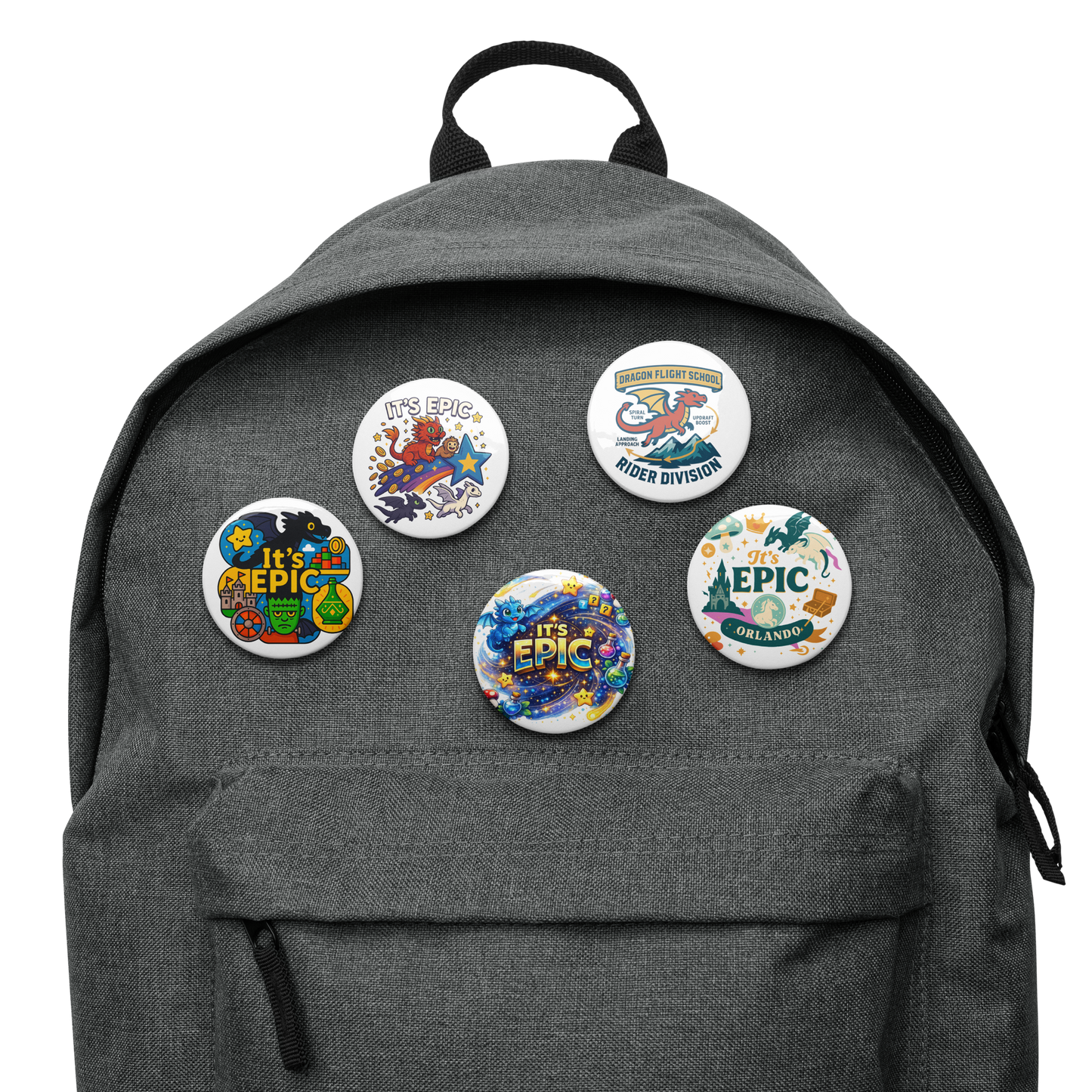 Epic Universe Pin Set – Dragon Fantasy Theme Park Button Collection (5-Pack) in 1.25" or 2.25"