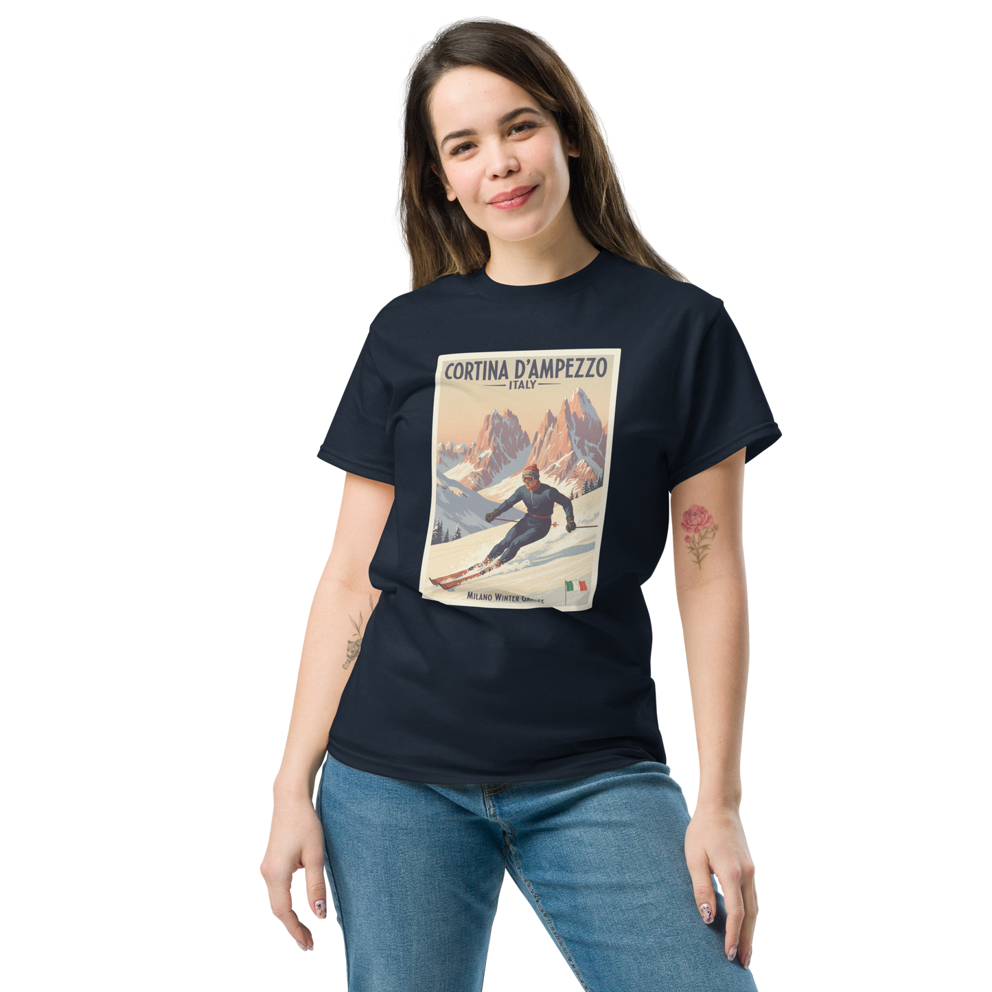 Vintage Cortina Skiing T-Shirt | Italian Alps Winter Games Tee | Retro Dolomites Shirt | Gildan 5000